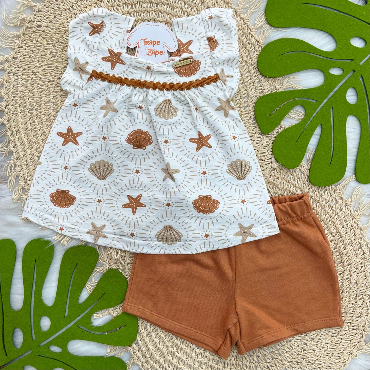 Conj. Batinha Fundo do Mar e Short - Marrom
